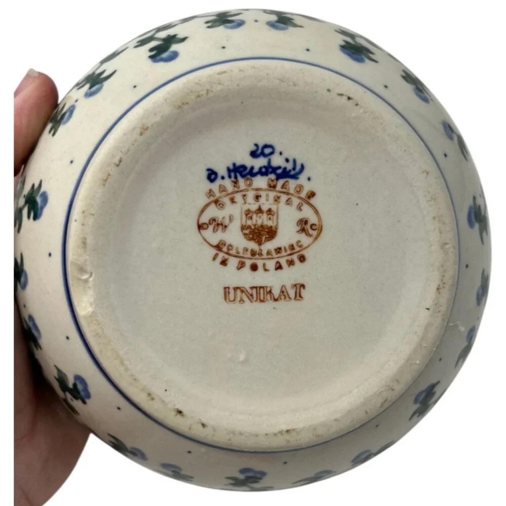Boleslawiec Sugar Bowl Polish Pottery Unikat Floral Blue Yellow Covered Jar